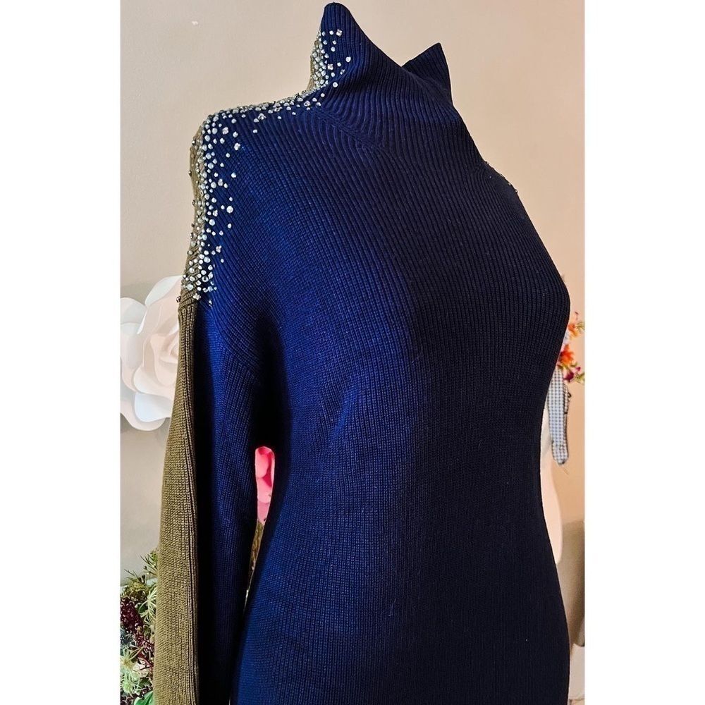 Nwt OST Apparel Bejeweled Sweater - Navy/Vert